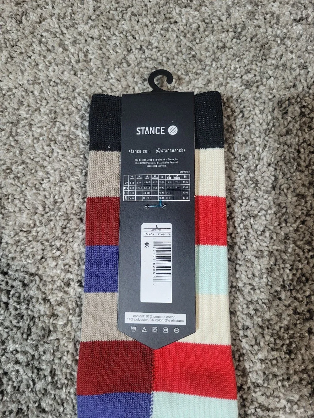 Stance Mens Large 9-12 Combed Cotton Casual Crew Icon Striped Socks Unisex